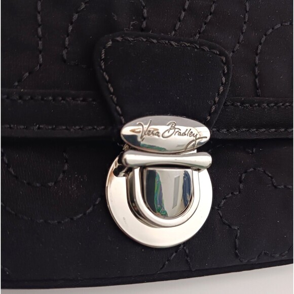 Vera Bradley Blk Quilt Microfiber ID Wallet w Keyring Silver Pushlock 6X4 - Picture 2 of 6